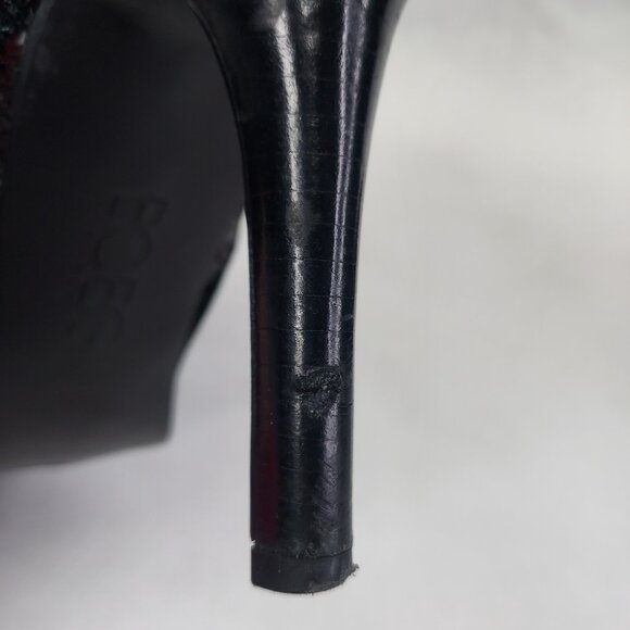 BCBG Milan Stiletto Ankle Booties Women's 9.5B Black Leather Suede & Glitter Zip - Picture 11 of 15